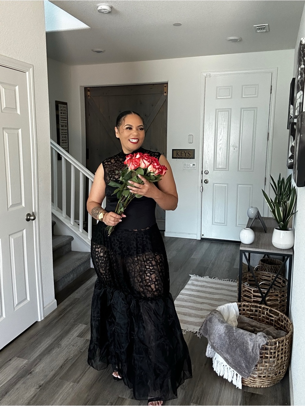 Black Lace & Sheer Maxi Dress